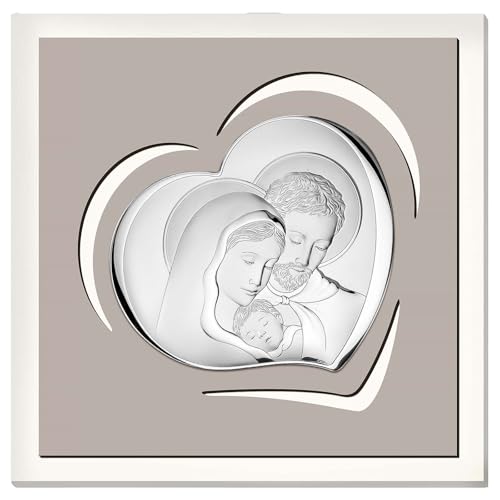 Holyart Sacra Famiglia quadro legno tortora bilaminato Valenti Argenti 17x17 cm