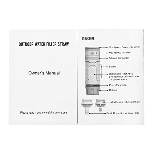 Loijon Sistema de filtragem de água da palha do filtro de água portátil com espelho para emergência