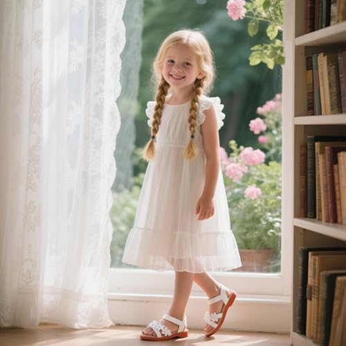 Image of Kolan Toddler Girl Sandals Open Toe Flat Princess Dress Shoes Little Kids