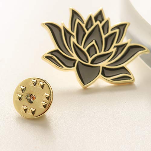 10K Gold Color Cute White Enamel Lotus Pin and Brooch(Black Gold)3