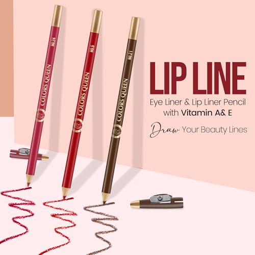 Image of Colors Queen Matte Lip Liner Pencil Combo Pack of 3 | Non Transfer Formula For Professional Makeup | Lip Liner Pencil Waterproof (Pack of 3 Combo 5)