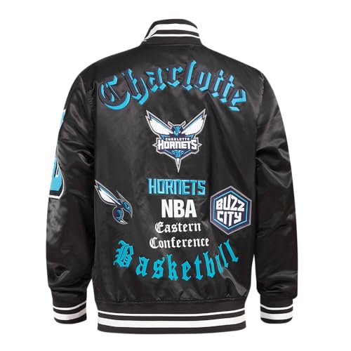 Pro Standard MENS NBA CHARLOTTE HORNETS OLD ENGLISH SATIN JACKET BLACK XL - Image 3
