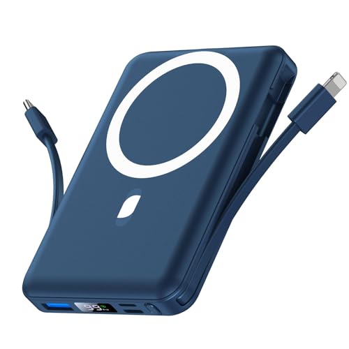 Yiisonger for Magsafe Battery Pack - 10000mAh Mag-safe Portable Charger 22.5W PD Fast Charging with Built-in Cables LED Display, Magnetic Wireless Power Bank for iPhone 16/15/14/13/12/Pro/Mini/Pro Max