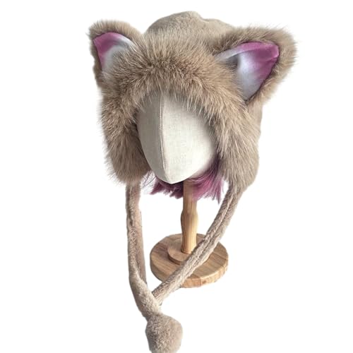 Woollike Plush Thickening Ear Caps Womens Lady Girl Headgear Caps Christmas Hats Soft Faux Furs Hat Pullover Caps Khaki