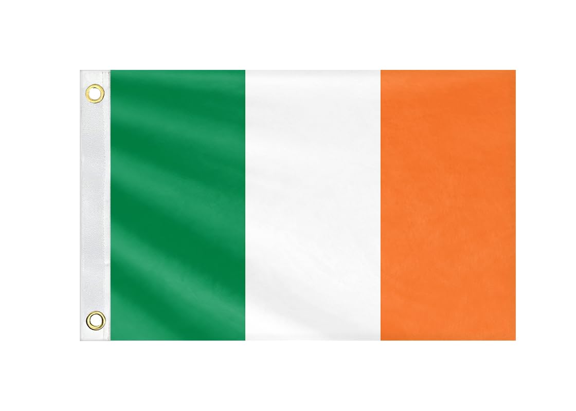 Double Sided Ireland Boat Flag 12x18IN Irish Marine Small Flag Bright Colors Fade Proof Nylon Truck Motorcycle Banner with 2 Brass Grommets Outside