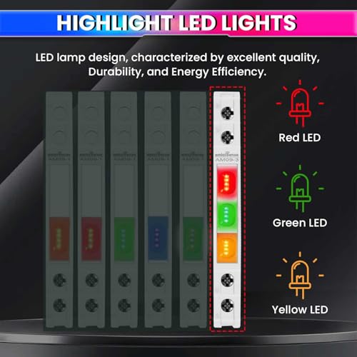Image of amiciSense 3-Phase Indicator with Red, Green, and Yellow LED Lights - Only 1 cm Wide Reliable Phase Detection for 230VAC Systems, Din Rail Mount Panel Indicator