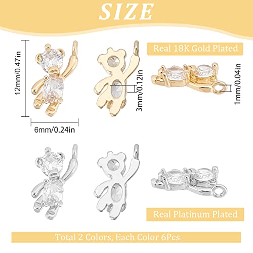 SUNNYCLUE 1 Box 12Pcs Bear Charms Animal Charms Real 18K Gold & Platinum Plated Brass Charm Rhinestone Cubic Zirconia Charms for jewellery Making Charm Hanging Ornament Necklace Earrings DIY Craft - Image 2