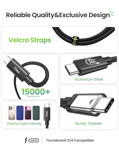 Image of Fitee 80Gbps USB4 Cable for Thunderbolt 5 Cable 5FT, High Speed USB C Cable, 120Gbps Bandwidth for Dual 8K, 240W Charge, USB C to USB C Data Cable for Mac mini, iPhone 17, MacBook Pro, PSSD, Display