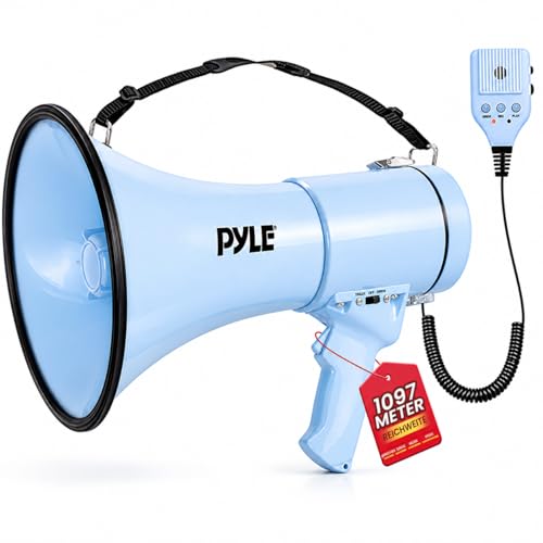 Pyle Megaphon mit Sirene & Mikrofon 50W Lautsprecher Aux-Eingang tragbar Ideal für Anfeuerung & Outdoor-Einsatz ergonomisch & robust mit MP3-Wiedergabe