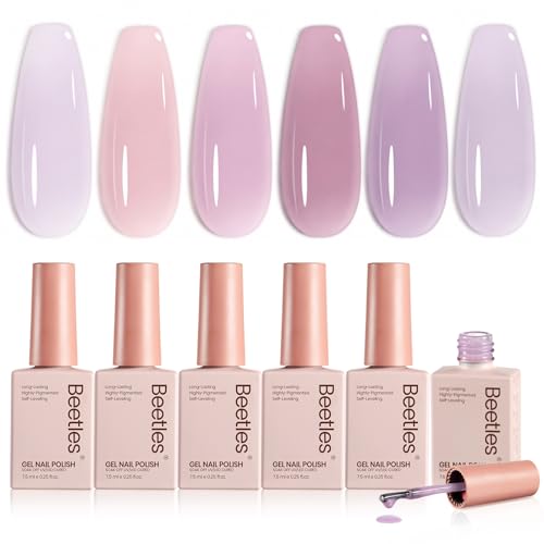 Image of Beetles Purple Gel Nail Polish Set - Taro Milk Tea 6 Colors Purple Summer Jelly Gel Nail Polish Kit Colors Sheer Translucent Effect Soak off UV Nail Art DIY at Home Gift for Women