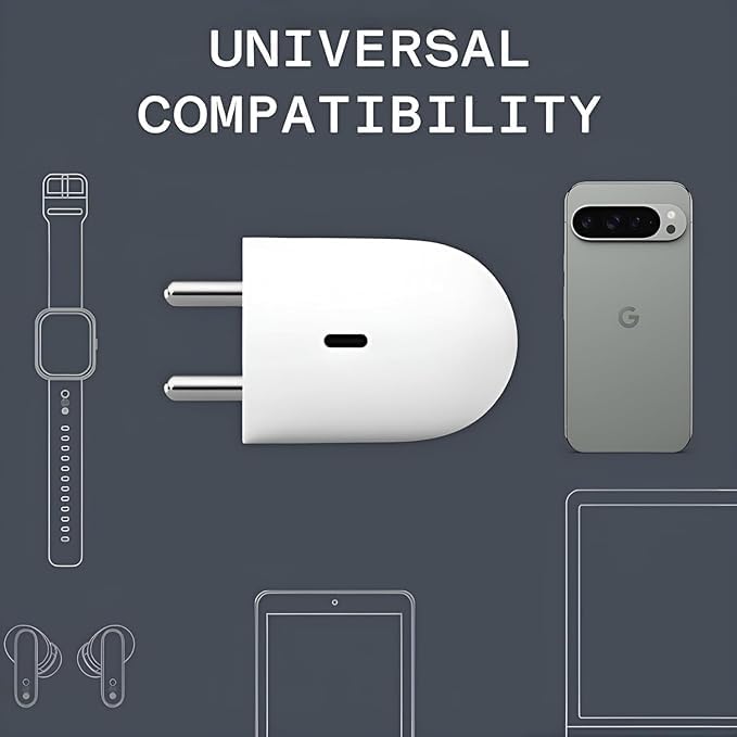 Image of Original 45W C-Type Rapid Fast Charger Adapter for G00GLE Pixel 9 Pro XL | 9 Pro Fold | 9 Pro | 9 | 8 Pro | 8 | Phone 2 | 2a Plus I Chrome Book Buds & USB C Devices Quick (DEC118)