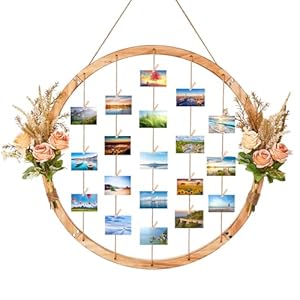 Large Round Wood Picture Frames 2362 Hanging Collage Picture Broad with Artificial FlowersRound Pine Wood Polaroid Photo Frame Multi Family Photo for Gallery Decor Hanging Display Board Photo Organize