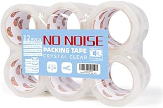 TAPEBEAR No Noise Clear Packing Shipping Tape Quiet Packaging Tape Heavy Duty Moving Tape for Sealing Box, 48mm x 50m, Pack of 12rolls