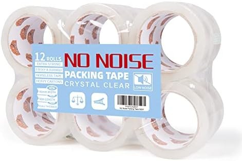 TAPEBEAR No Noise Clear Packing Shipping Tape Quiet Packaging Tape Heavy Duty Moving Tape for Sealing Box, 48mm x 50m, Pack of 12rolls