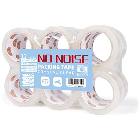 TAPEBEAR No Noise Clear Packing Tape, Low Noise Quiet Packaging Tape Rolls, Extra Quiet Heavy Duty Packaging Tape for Sealing Packing, Office&Storage and Shipping, 48mm x 50m, Pack of 12rolls Cover