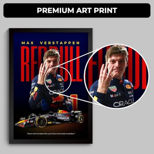 Image of Max Verstappen Poster Redbull F1 Poster | Framed F1 Car A4 Sized (31 x 23 cm) | Max Verstappen Frame | Redbull Car Posters for Wall, Gift for Boys, Formula 1 Frames | Formula 1 Frame (F 022)