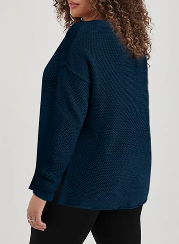Eytino Womens Plus Size Sweaters Casual Long Sleeve Loose V Neck Button Henley Tops Pullover Knit Jumpers,(1X-5X)2