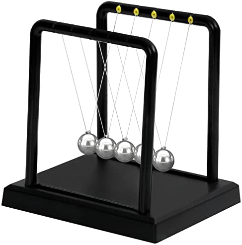ABOUT SPACE Newton Cradle Pendulum - Metal Perpetual Motion Toy & Swing Balance Collision Ball Decoration Figurine with Polished Plastic Base & Nylon Strings for Office Desk (L13.5 x B11 x H13.5 cm)