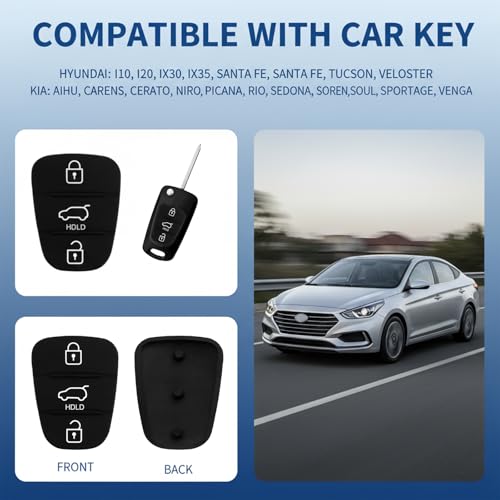 3 Pack 3 Button Key Fob Rubber Pad Replacement,3 Button Key Fob Rubber Pad Compatible with Hyundai i10 i20 i30 ix20 ix35 Pad Keypad for Kia Silicone Remote CarKey Case Buttons Cover - Image 3