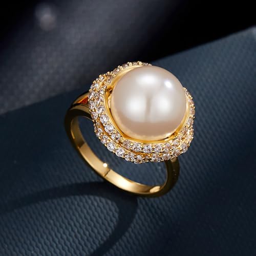 Kokoma Elegant Big Pearl Ring for Women Shiny CZ Crystal Engagement Promise Statement Rings Wedding Band Adjustable Comfort Fit Fashion Jewelry4