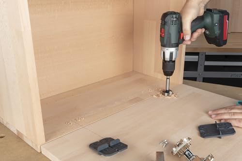 wolfcraft Scharnierloch-Set - 4656000 - Zur einfachen Installation von Topfscharnieren, Ø 35 mm - Bohrschablonen, Forstnerbohrer, Zentrierbohrer und Holzspiralbohrer