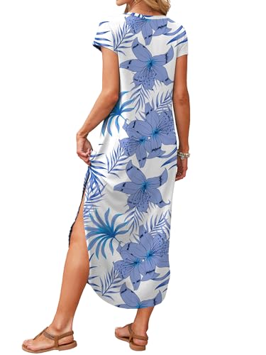 Image of RUMIA Summer Maxi Dresses for Women Cap Sleeve Long Sundress with Pockets