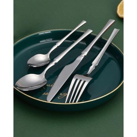 Image of aDai Mirror Finish 20-Piece Korean Vintage Style Flatware Set with Gift Box | Dishwasher Safe Stainless Steel Cutlery for Home, Restaurant & Gifting (Silver)
