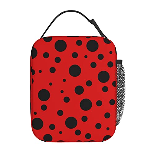 YETTA YANG Ladybug Black And Red Polka Dot Portable Lunch Bag Insulated Lunch Box Reusable Totes For Women Men Work Picnic Camping