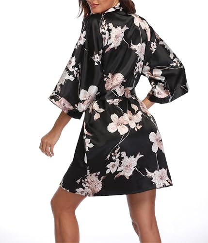 Image of Women's Short Satin Robes Lightweight Silky V-Neck Sleepwear Wedding Bridal Party Bride Bridesmaid Bathrobes