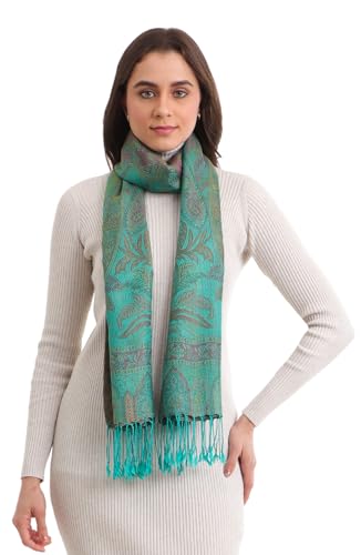Image of EH KANI GOLD & JAMAWAR SILK SUPER SOFT FLORAL & PAISLEY PASHMINA STOLE SCARF