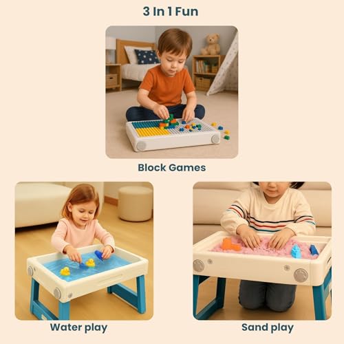 Image of Little Olive Kids Activity Table and Chair Set with Easel Drawing Board | Multifunction Plastic Study Desk for Toddlers | Sturdy Design with Smart Storage for Learning and Creative Play Teal Blue