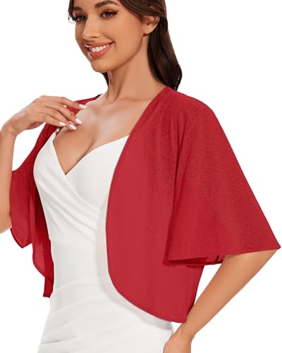 Image of Women Bolero Shrug Cardigan Open Front Cover Up Sheer Short Sleeve Kimonos for Evening Dress