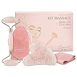 Kit Gua Sha Visage et Corps & Roller | Pierre De Quartz Rose | Massage Anti Ride & Drainag...