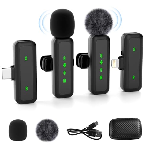 Wireless Lavalier Microphone for iPhone/iPad/Android Phone,Clip on Microphone Bluetooth Wireless Microphones Plug-Play,Mini Lapel Microphone for Video Recording/TikTok/YouTube/Vlog(2 Mics&2 Receivers) Wireless Lavalier Microphone for iPhone/iPad/Android Phone,Clip on Microphone Bluetooth Wireless Microphones Plug-Play,Mini Lapel Microphone for Video Recording/TikTok/YouTube/Vlog(2 Mics&2 Receivers)