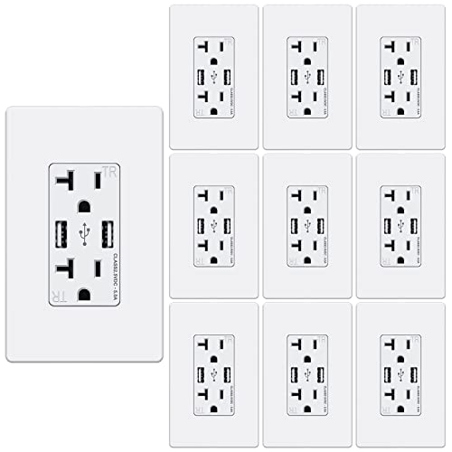 Webang Usb Receptacle Outlet, 25W 5.0 Amp Usb Wall Outlet, 20A Charging Power Outlet With Usb Ports, Screwless Wall Plate Included, Etl Listed, White, 10 Pack #TOP19