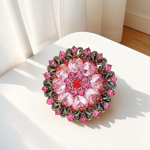 Image of Rhinestone Crystal Flower Brooch Pin Sparkling Large Crystal Sunflower Brooch Vintage Floral Lapel Pins Rhinestone Flower Bouquet Broochs Rose Snowflake Broochs Wedding Bridal Dress Jewelry for Women