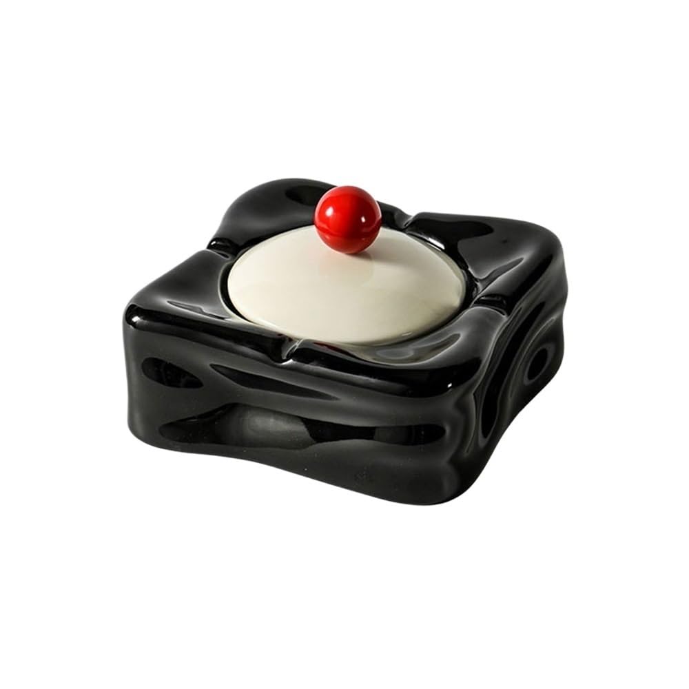 Indoor Decorative Ceramic with Lids Cigarettes Accessories Outdoor Portable Ashtrays for Home Office for Desktop(Black)