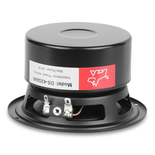 Image of 4 Inch Glass Fiber Cone Mid Woofer - 4 Ohms 40 Watts Double Magnetic HiFi Driver Speakers for High-End Bookshelf, Center Channels & DIY Projects (2 Pcs, Black)