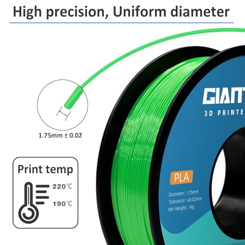 Image of GIANTARM PLA Filament 2KG,Green 3D Printer Filament 1.75mm,Neatly Wound Green PLA 2pcs 1kg Spool (2.2lbs),Dimensional Accuracy + /- 0.02 mm,Fit Most FDM 3D Printers