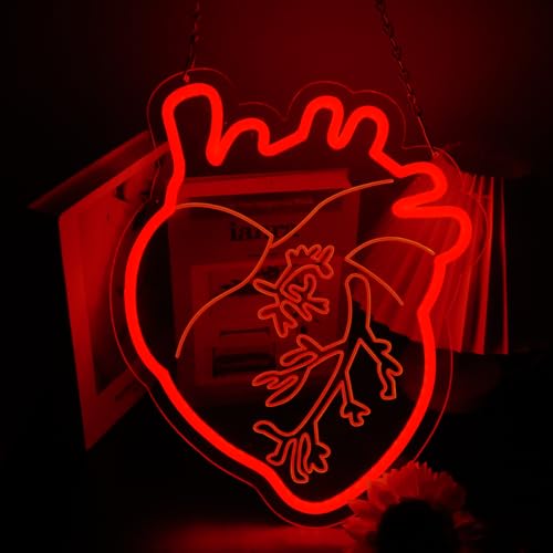 Image of Human Heart Neon Sign for Wall Decor, Led Red Dimmable Heart Neon Light for Man Cave Home Bar Bistro Club Cafe Game Room Bedroom Birthday Party Gifts
