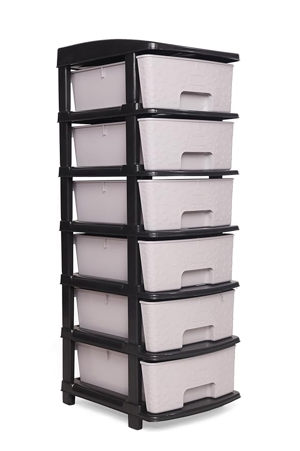 Image of KITCHIVO Plastic Modular Drawer Storage Chest Of Drawers Organizer Storage Box, Large Stomo Racks For Multipurpose Anti-slip Shoes Organizers (Grey, 6 Layer)