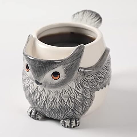 PULCHRITUDIE Owl 17oz Ceramic Coffee Tea Mug, Hand Painted Cover
