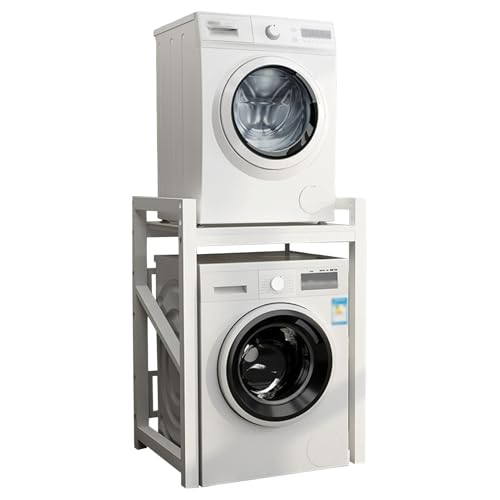 SJMDMZD Estantería Lavadora Secadora Ajustable 3 Niveles, Kit de Apilamiento para Lavadora y Secadora, Mueble Soporte Metálico, Capacidad de Carga 250kg, Uso en Baño y Lavandería White A