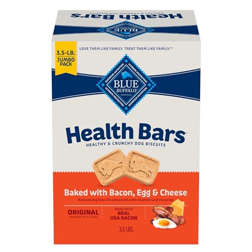 Blue Buffalo Health Bars Crunchy Dog Biscuits, Oven-Baked With Natural Ingredients, Bacon, Egg & Cheese, 3.5-lb Box