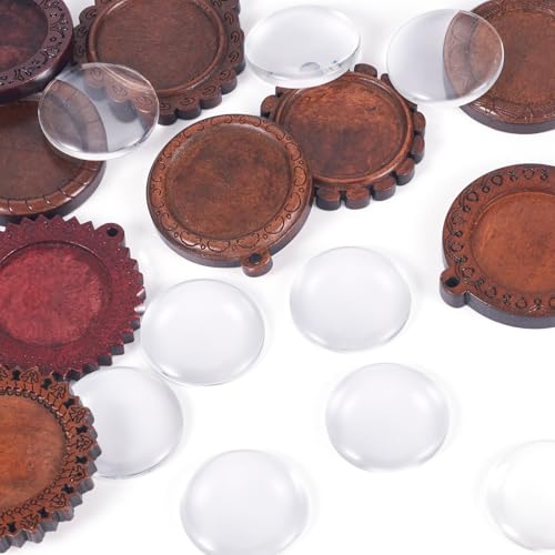 Bases de madera para collares con cúpulas de cristal redondas para proyectos de joyería DIY 8