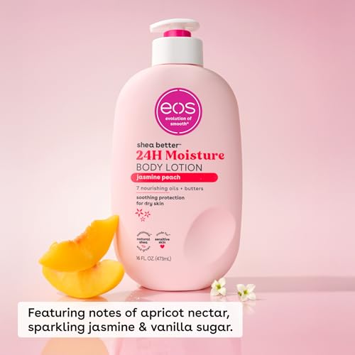 Eos Shea Better Body Lotion Jasmine Peach, 24-Hour Moisture Skin Care, Lightweight & Non-Greasy, Natural Shea, Vegan, 16 Fl Oz