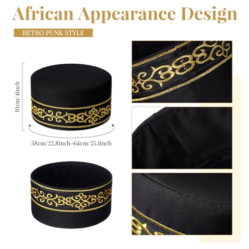 Image of Jiuguva 2 Pcs African Hats for Men Pattern African Kente Kufi Hats and Stole Sash for Black History