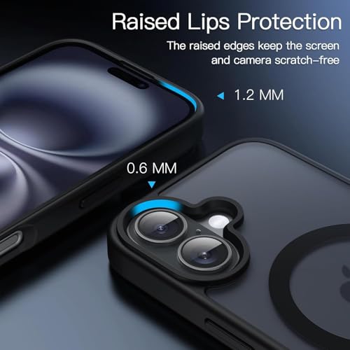Image of Elzzi Magnetic Compatible with iPhone 16 Case (Compatible with MagSafe) Translucent Shockproof, Anti-Fingerprint Phone Case, Black