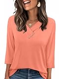 Sampeel 3/4 Sleeve Spring Tops for Women V Neck Blouses Business Dressy Casual Long Sleeve Shirts Summer Fall Clothes Comfiest Airport Outfits Plus Size 2025 XL Coral