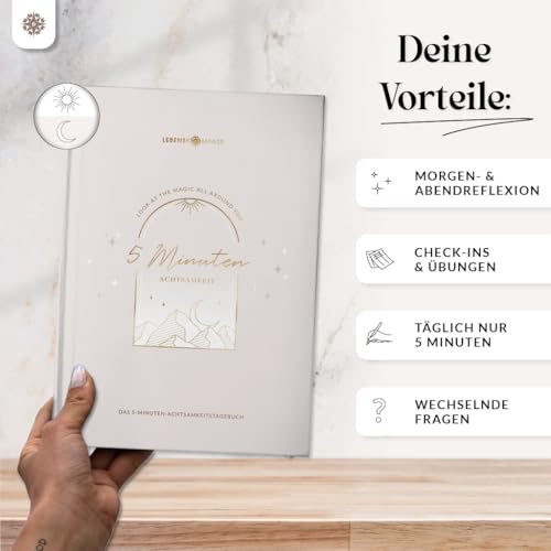 LEBENSKOMPASS® 5 Minuten Achtsamkeitstagebuch “SOUL” 5 Minuten Tagebuch für mehr Dankbarkeit, Achtsamkeit, Selbstliebe & Motivation - Journal Buch & Tagebuch für Erwachsene - Dankbarkeitstagebuch